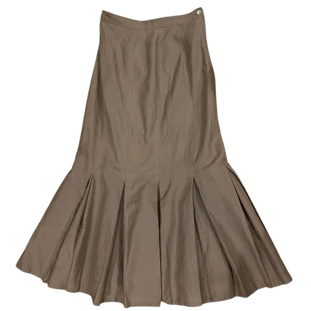 Vintage Linen Godet Skirt Taupe Dennis Goldsmith A-Line Lightweight
